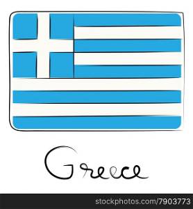 Greece country flag doodle with text isolated on white