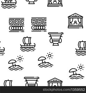 Greece Country History Seamless Pattern Vector Thin Line. Illustrations. Greece Country History Seamless Pattern Vector