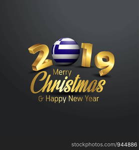 Greece Flag 2019 Merry Christmas Typography. New Year Abstract Celebration background