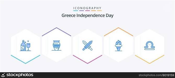 Greece Independence Day 25 Blue icon pack including libra. olympic. sword. holding. games