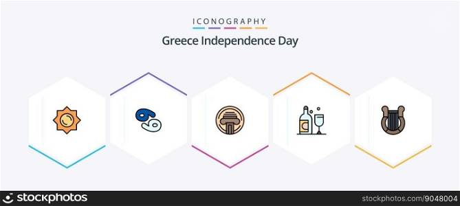 Greece Independence Day 25 FilledLine icon pack including history. greece. type. culture. glass