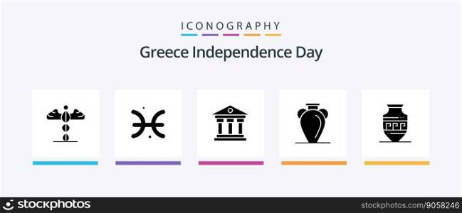 Greece Independence Day Glyph 5 Icon Pack Including&hora. nation. bank. history. culture. Creative Icons Design