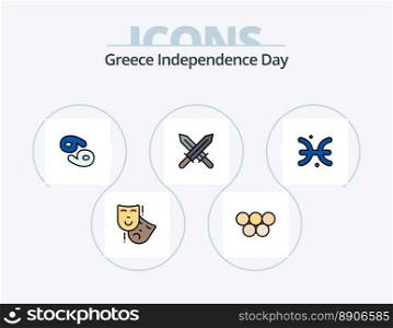 Greece Independence Day Line Filled Icon Pack 5 Icon Design. prince. horses. ancient jar. chariot. cup