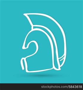 Greek, ancient helmet icon isolated on blue background