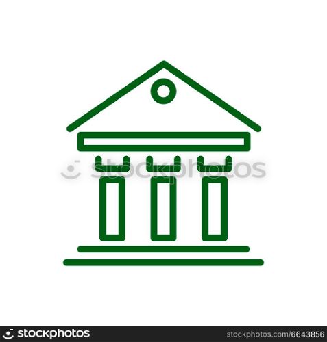 Greek building infographic that signifies government or justice institution, green icon on vector illustration isolated on white background. Greek Building Inforgaphic Vector Illustration