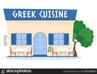Greek Cuisine Restaurant Set Menu Delicious Dishes Traditional or National Food in Flat Cartoon Hand Drawn Template Illustration