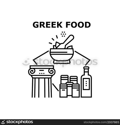 Greek food mediterranean cuisine. greece menu. table pita. top meat. plate lunch. Greek food vector concept black illustration. Greek food icons vector illustrations