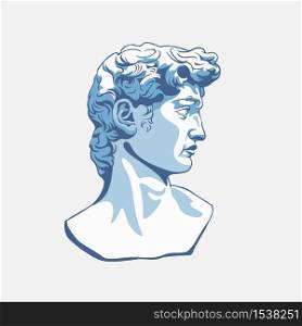 Greek sculpture cartoon male head vector graphic illustration. Antique statue bust of ancient man character isolated on white background. Face of gypsum museum exhibit. Greek sculpture cartoon male head vector graphic illustration