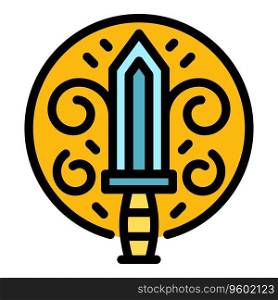 Greek shield icon outline vector. Rome palace. Ancient temple color flat. Greek shield icon vector flat