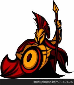 Greek Spartan or Trojan Mascot holding a shield and spear