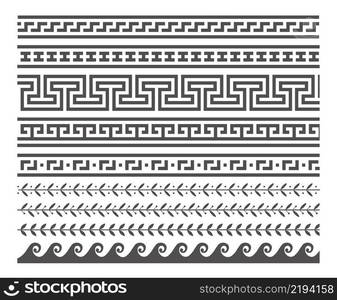 Greek style seamless frames. Geometric border set. Vector ornament pattern. Mediterranean decor elements.