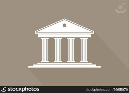 Greek temple. Icon of roman parthenon. Ancient building with columns. Greece architecture with pillar and acropolis. White logo of rome law, bank and pantheon. Antique symbol. Vector.. Greek temple. Icon of roman parthenon. Ancient building with columns. Greece architecture with pillar and acropolis. White logo of rome law, bank and pantheon. Antique symbol. Vector