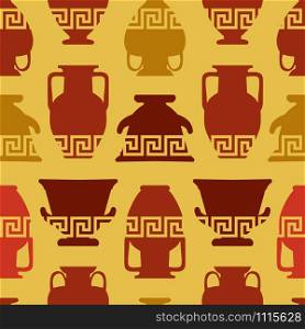 Greek vases with meander ornament. Seamless pattern. Ethnic art. Greek vases, Meander ornament. Seamless pattern