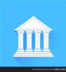 Greek White Silhouette Temple Isolated on Blue Background.. Greek Temple