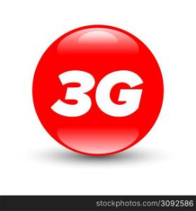 Green 3G sign mobile network icon with shadow. Three generation sign icon