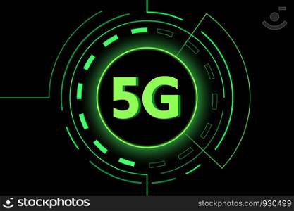 Green 5G new technology internet wifi connection vector design on black background.