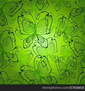 Green abstract butterflies seamless patten.