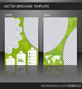 Green abstract design paper brochure leaflet design back and front template vector illustration
