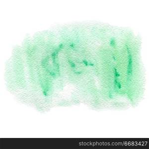 Green abstract watercolor paint texture on a white background. Hand drawn vector illustration