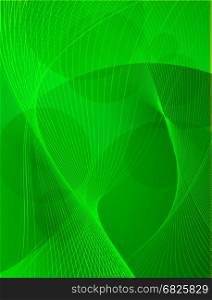 Green abstract wavy lines vector illustration. Futuristic vertical bright waves abstraction background.