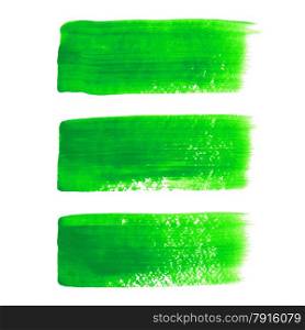 Green acrylic painted vector brush stroke set