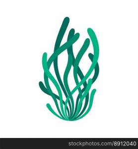 Green algae seaweed, soft coral cartoon ocean bottom decoration. Vector underwater aquarium sea plant. Tank aquatic seaweed of green leaves. Green algae seaweed, underwater aquarium sea plant