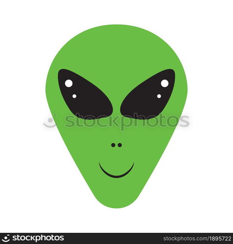 Green alien face on white background isolated icon. Sticker, emoticon ...