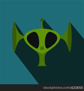 Green alien head flat icon with shadow for web and mobile devices. Green alien head flat icon