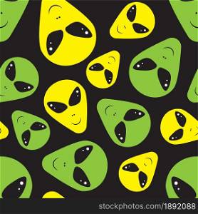 Green aliens on black background seamless pattern for wrapping, wallpaper, textile, paper, fashion and more. Vector illustration.