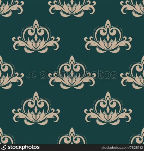 Green and beige seamless damask pattern background for tile and wallpaper design