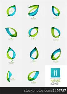 Green and blue color spring summer abstract leaf icons. Green and blue color spring summer abstract leaf icons - geometric design
