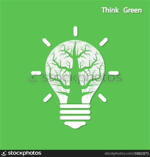 Green and initiative concept. Tree of green idea shoot grow in a light bulb . Vector illustration