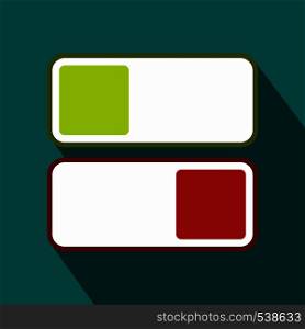 Green and red button icon in flat style on a blue background. Green and red button icon, flat style
