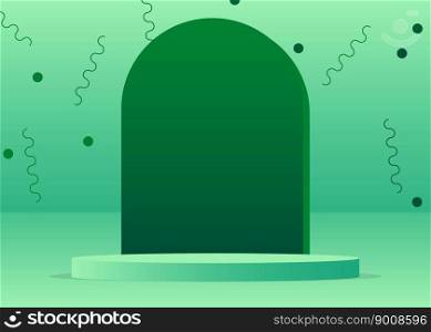 Green and Turquoise Sci-fi pedestal podium. Realistic product display. Mockup stage showcase. Futuristic vector 3D room with minimal geometric forms, empty scene.