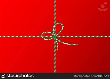 Green and white bow on red background. Christmas gift embleme. Holiday time symbol. Vector illustration. Stock image. EPS 10.. Green and white bow on red background. Christmas gift embleme. Holiday time symbol. Vector illustration. Stock image.