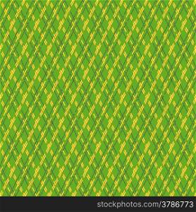Green and yellow seamless vector pattern with rhombic dashed lines. Green and yellow seamless mesh pattern