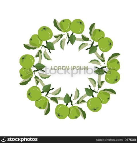 Green apple branch round background Lorem Ipsum flat design art design stock vector illustration
