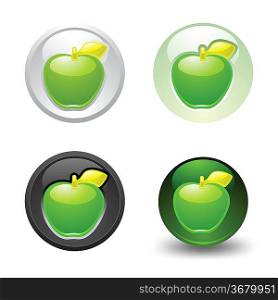 Green Apple button, set, web 2.0 icons