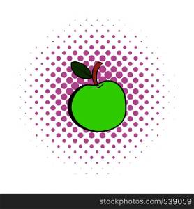 Green apple icon in comics style on a white background. Green apple icon, comics style