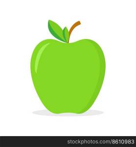 Green apple. Icon of healthy food. Organic nature fruit. Ripe fresh apple for diet, eat and juice. Cartoon symbol isolated on white background. Vector.
