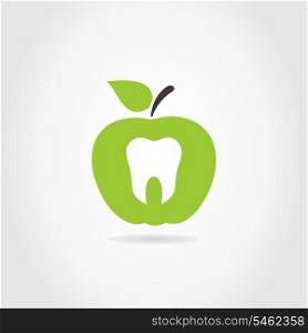 Green apple on a grey background. A vector illustration