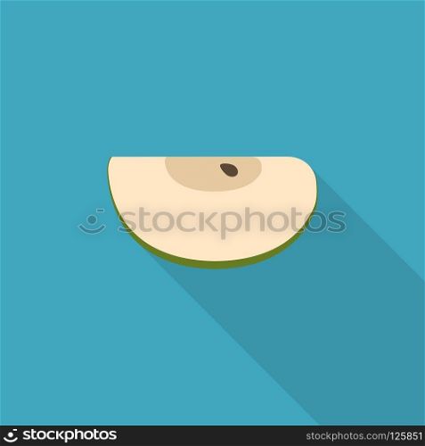 Green apple slice icon in flat long shadow design.