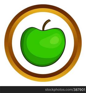 Green apple vector icon in golden circle, cartoon style isolated on white background. Green apple vector icon