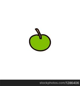 Green apple - whole fruit. cartoon ink pen Icon sketch style Vector illustration for web logo. Green apple - whole fruit. Vector illustration
