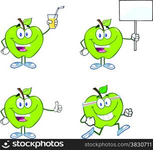 Green Apples Cartoon Characters. Collection