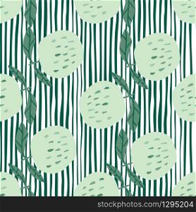 Green apples seamless pattern. Botanical print. Stripes background. Trendy vector illustration. Modern design for fabric, textile print, wrapping paper, children textile.. Green apples seamless pattern. Botanical print. Stripes background.