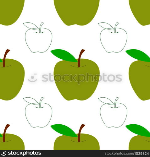 Green apples seamless pattern on white background. Vector illustration.. Green apples seamless pattern on white