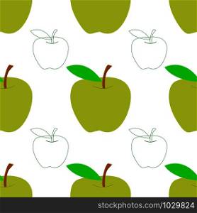 Green apples seamless pattern on white background. Vector illustration.. Green apples seamless pattern on white