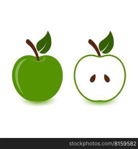 Green apples, whole and half fruit icon. Vector illustration isolated on white.