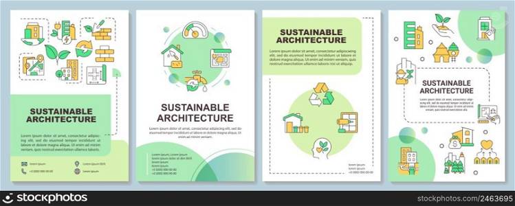 Green architecture brochure template. Sustainable sources of energy. Leaflet design with linear icons. 4 vector layouts for presentation, annual reports. Arial-Bold, Myriad Pro-Regular fonts used. Green architecture brochure template